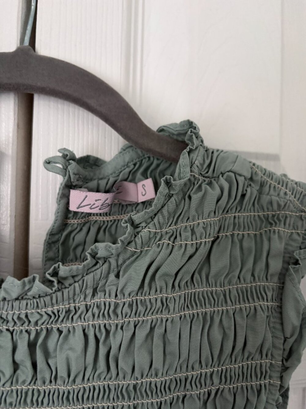Sage Green Shirred Ruffle Top - Picture 2 of 2